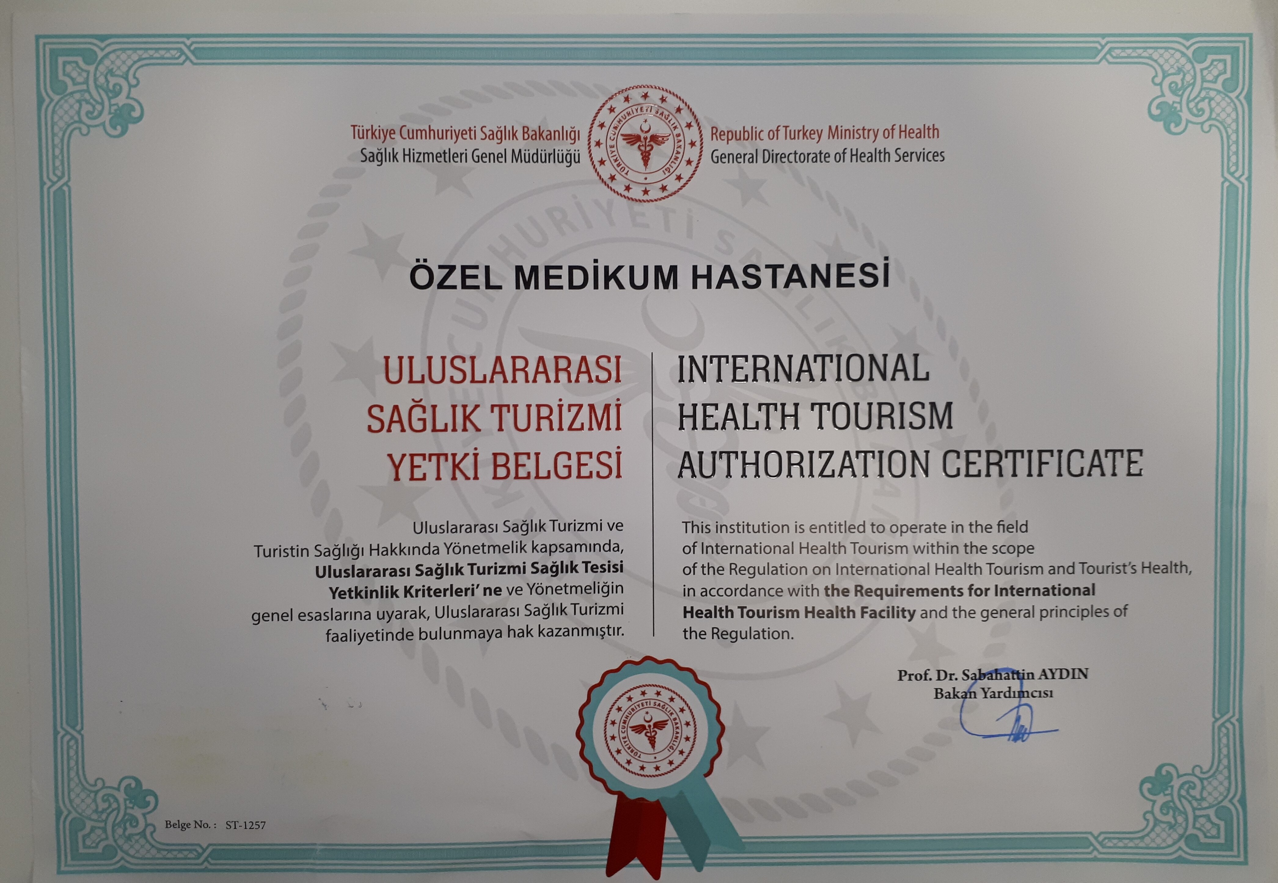 International Health Tourism Authorization Certificate